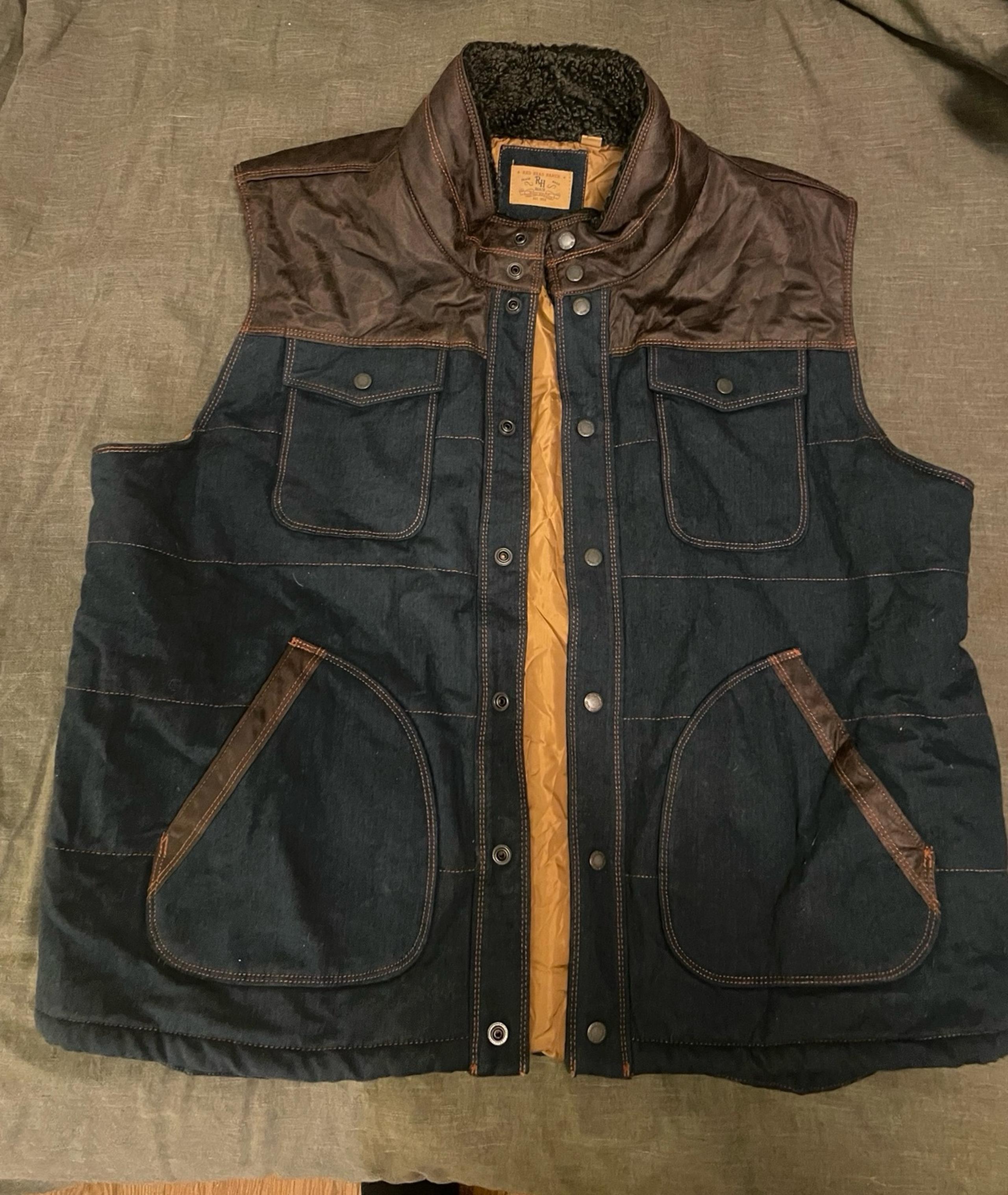 Denim and Faux Leather Vest
