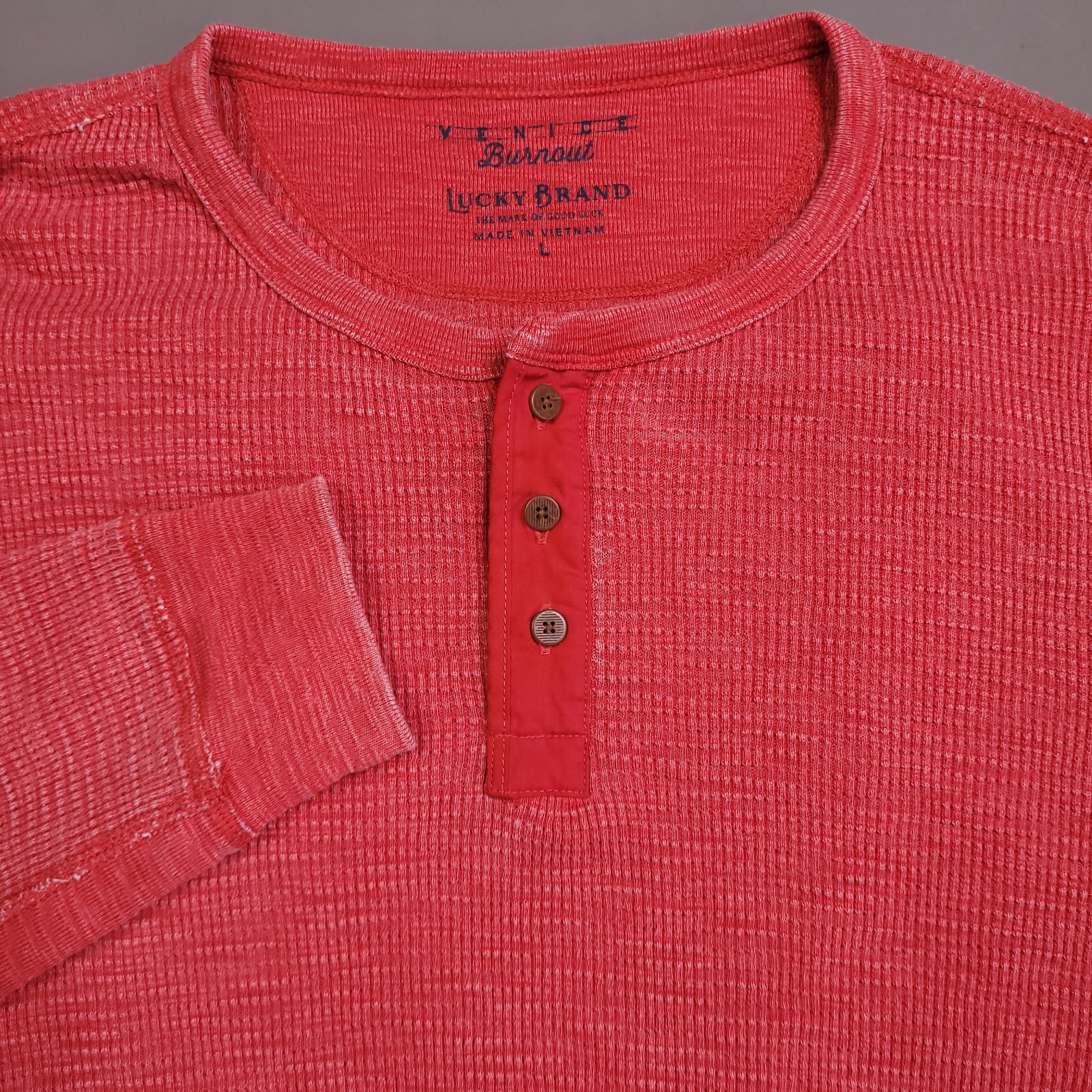 Lucky Brand Venice Burnout Knit Henley Preppy Lightweight Breathable Large