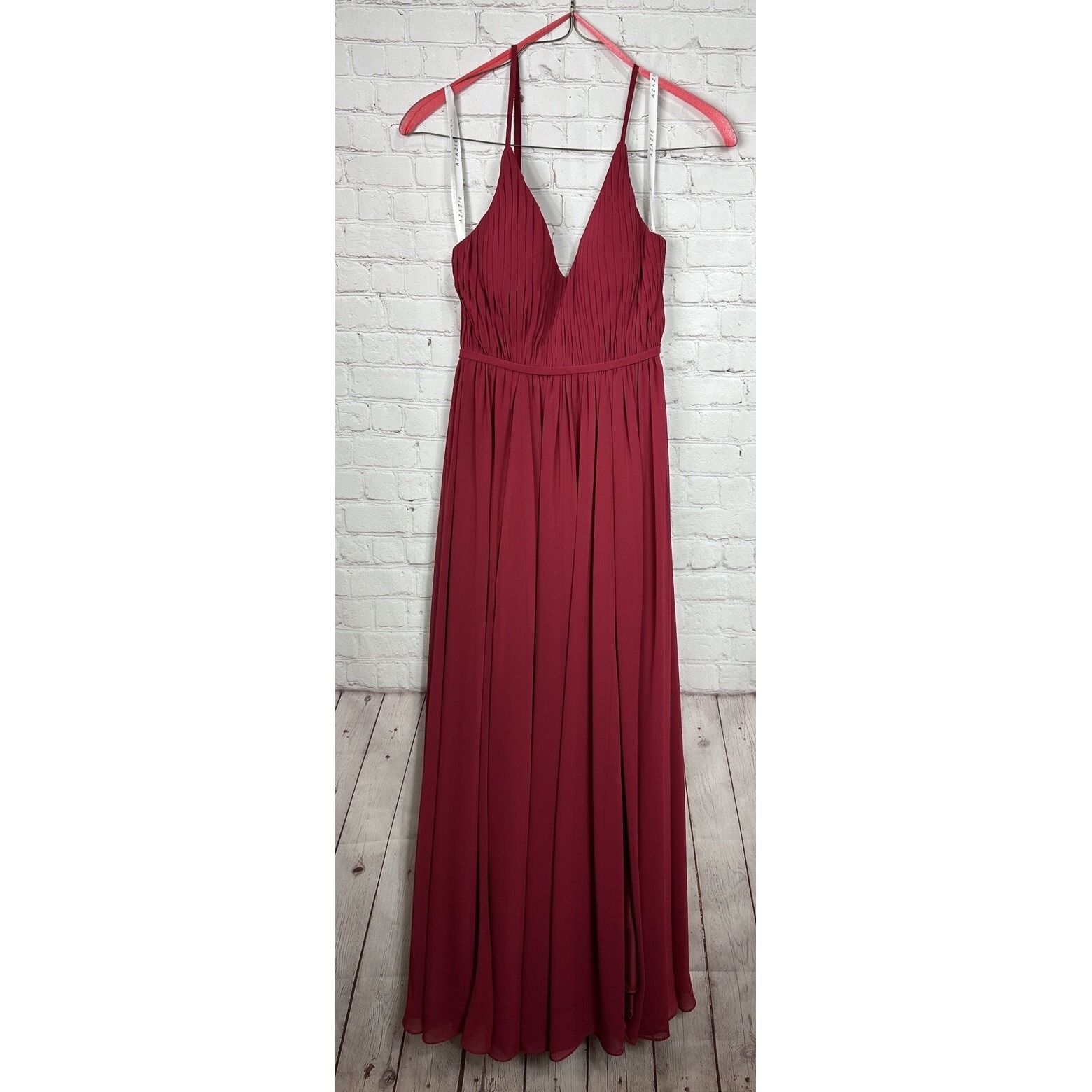 Azazie Zuma bridesmaid long length sweetheart neck chiffon pleated dress, sz 4