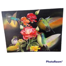 Hand painted hummingbirds on canvas. Gorgeous!