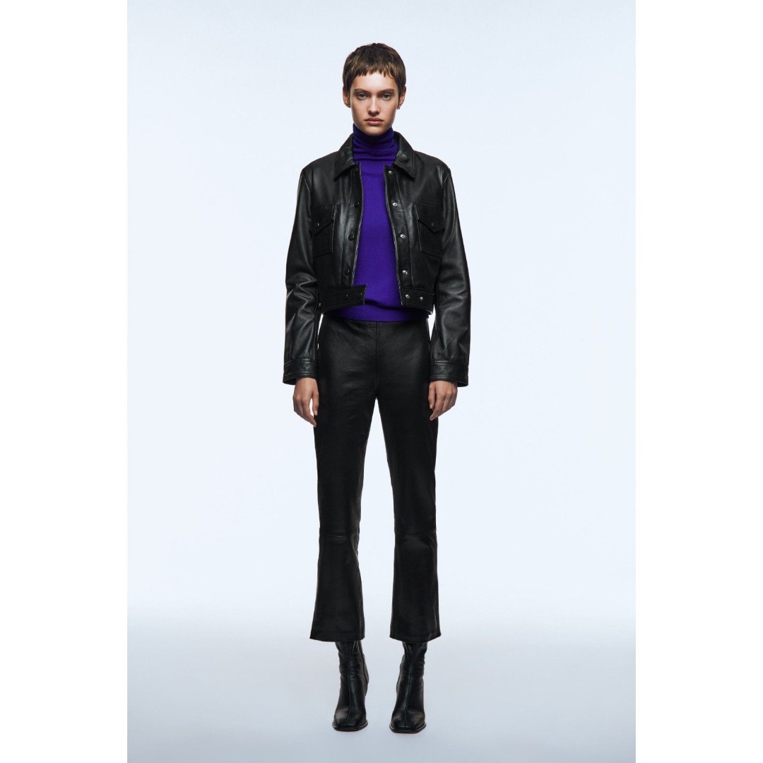 Black Zara 100% Leather High Waisted Cropped Bootcut Kick Flare Pants (NWT)