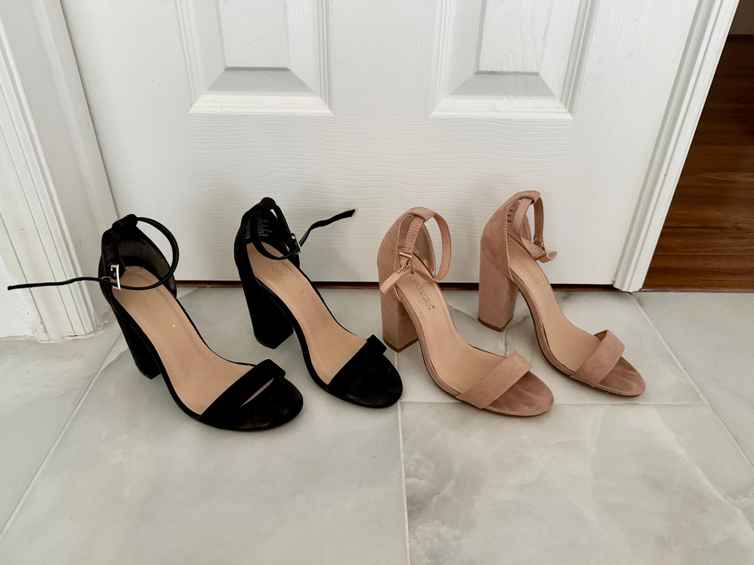 2 pairs of shoe dazzle high heels black pink suede size 6