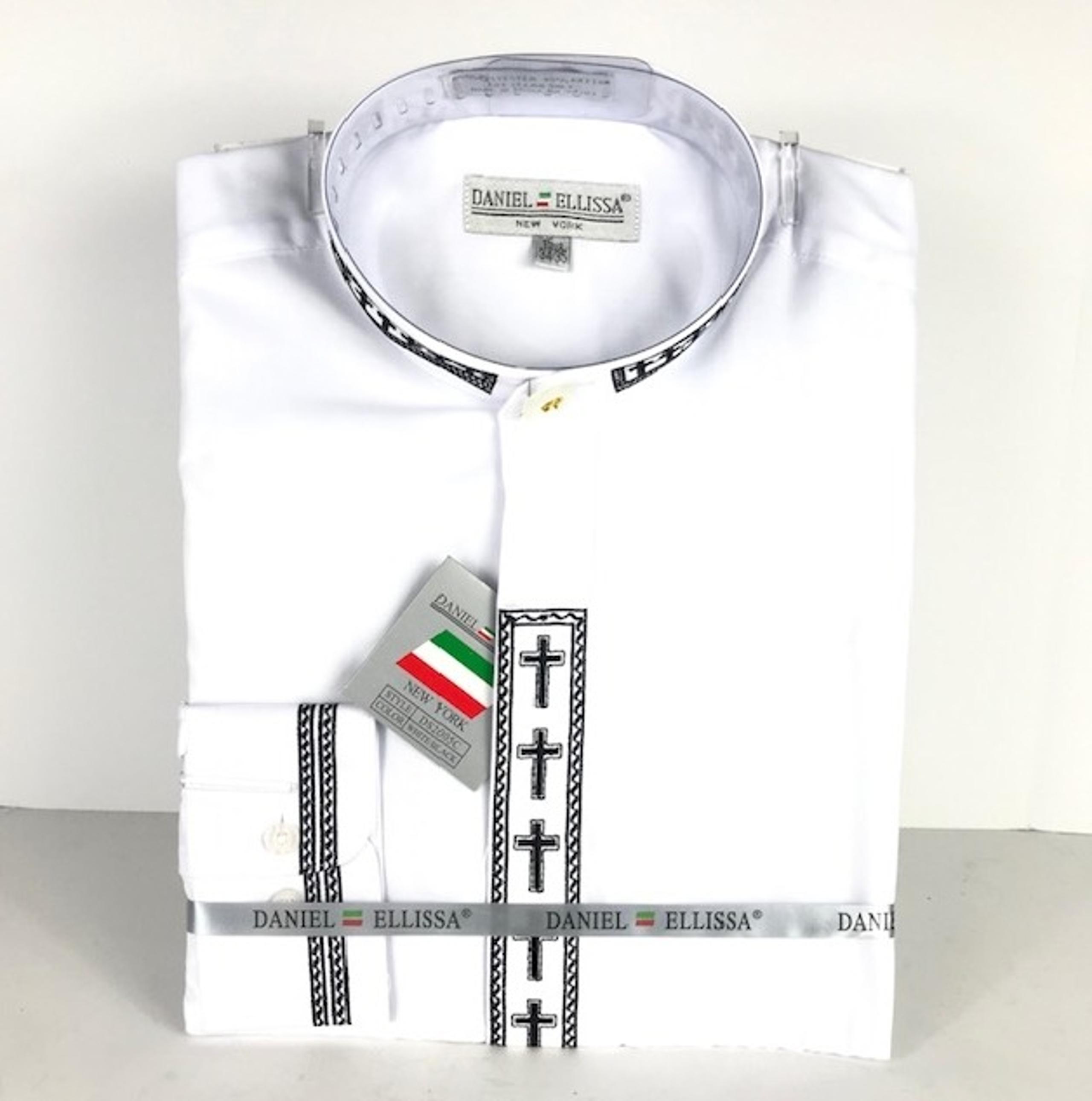 Daniel Ellissa Men's White Clergy Shirt Black Cross Embroidery Size 16.5 36/37