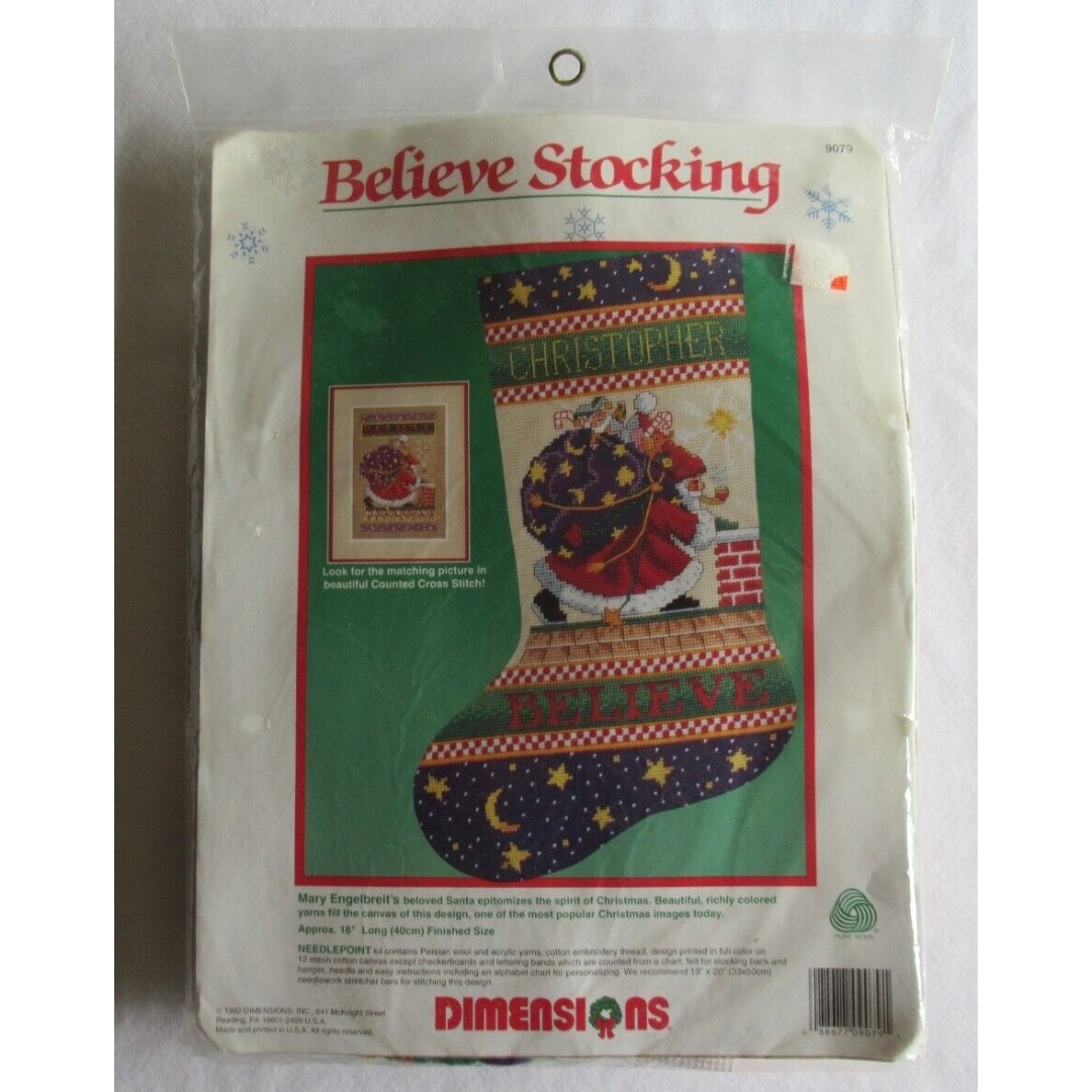 Dimensions BELIEVE Mary Engelbreit Needlepoint Christmas Stocking Kit 9079 NEW