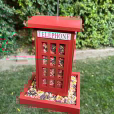 NEROSUN Wooden Hanging Wild Bird Feeders for Outside, Red British Phone Booth Bi