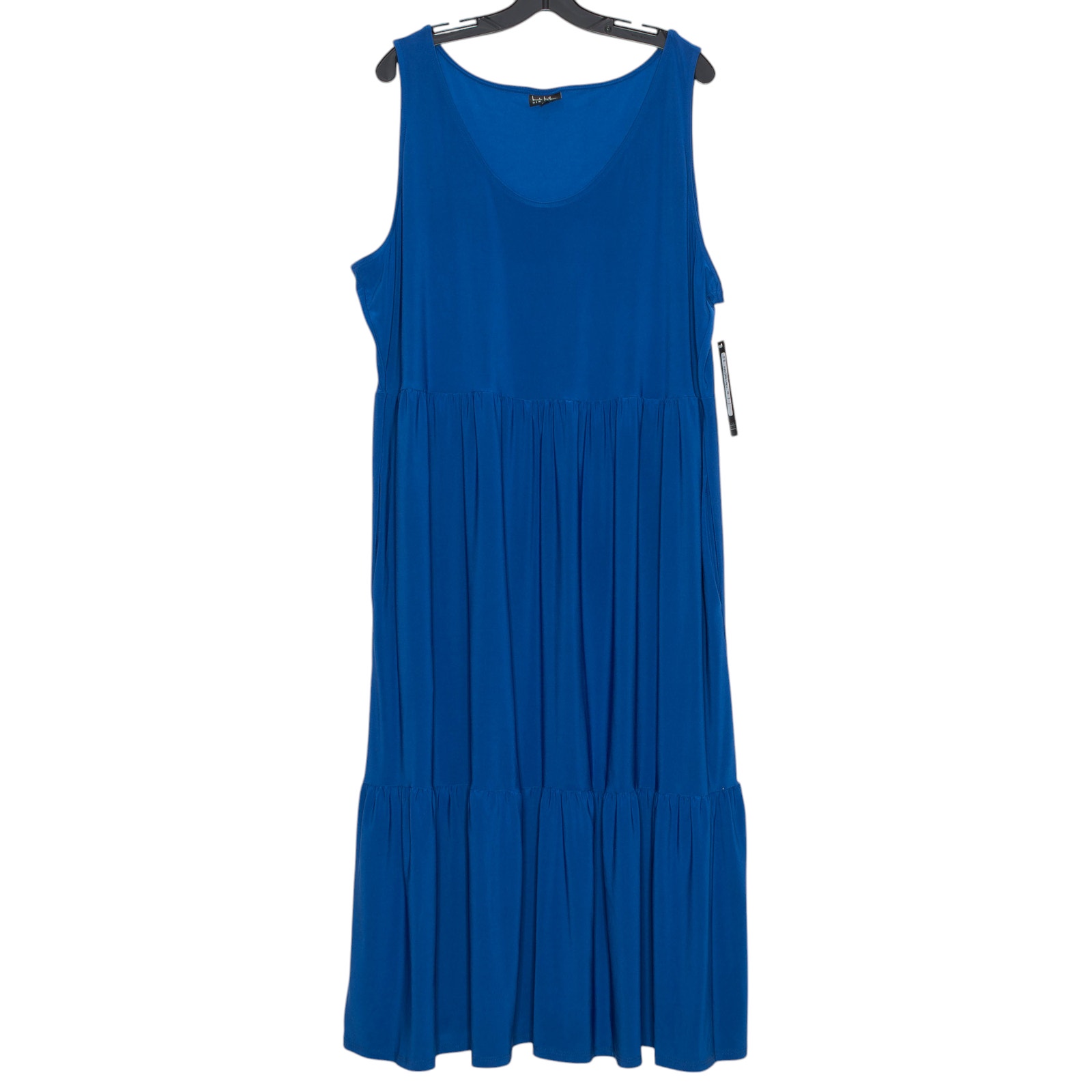 NWT Nicole Miller Dress Midi Minimalist Coastal Grandma Cottage Tiered Blue 2X
