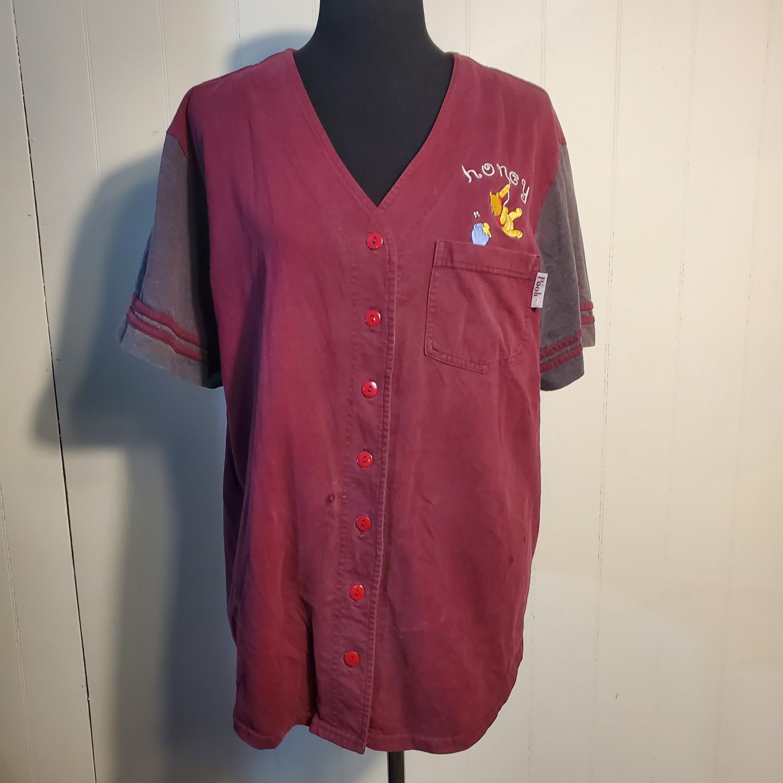 Vintage Winnie the Pooh Embroidered Pocket Baseball Varsity Team Jersey