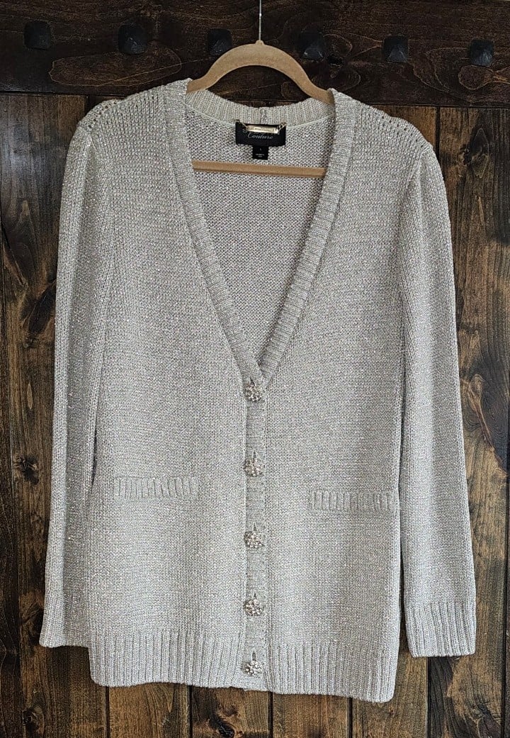 St John Couture Cardigan Sweater With Rhinestone Buttons Size L