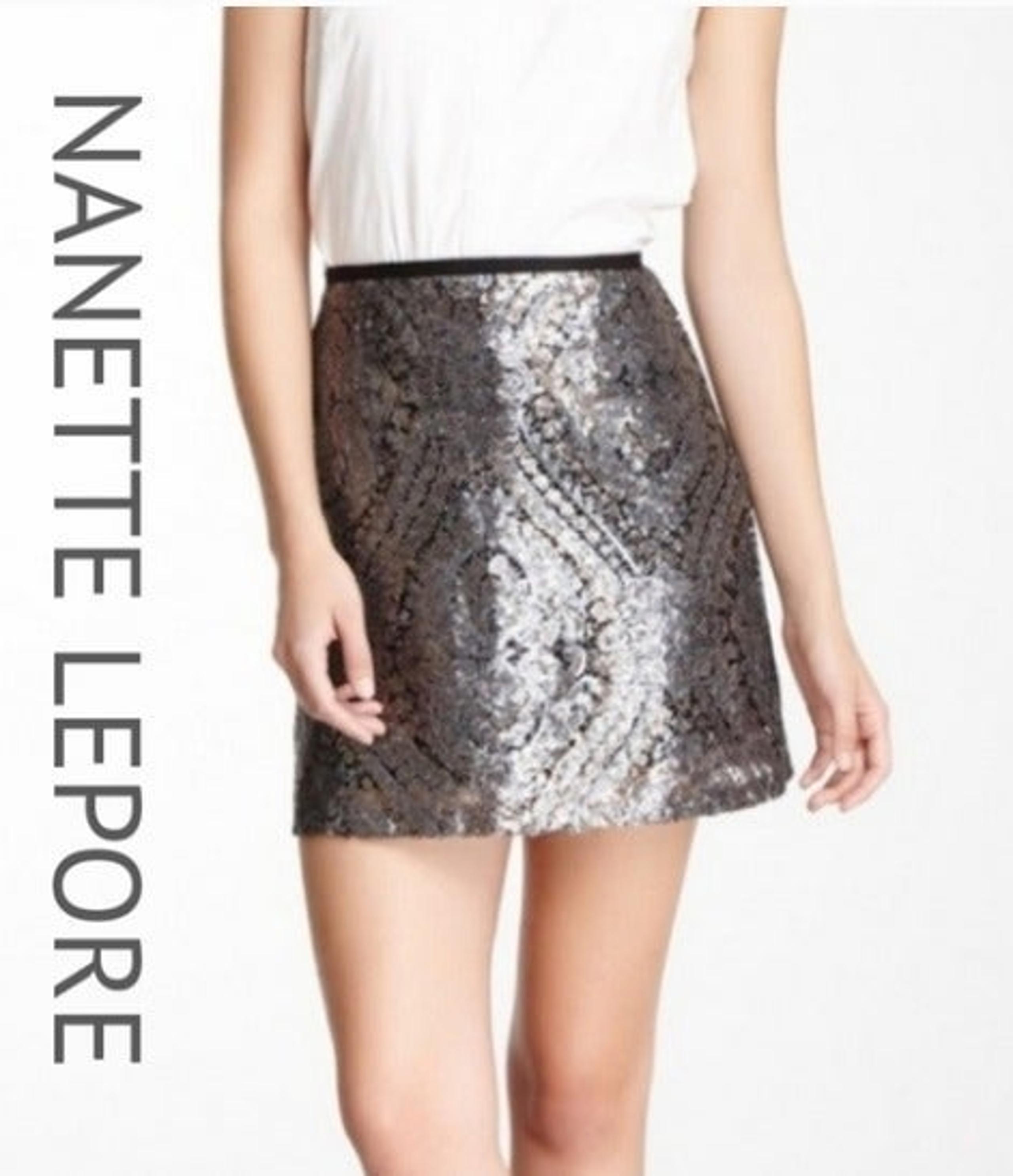 Nanette Lepore sequin skirt, size 4 silver, Grey gun metal