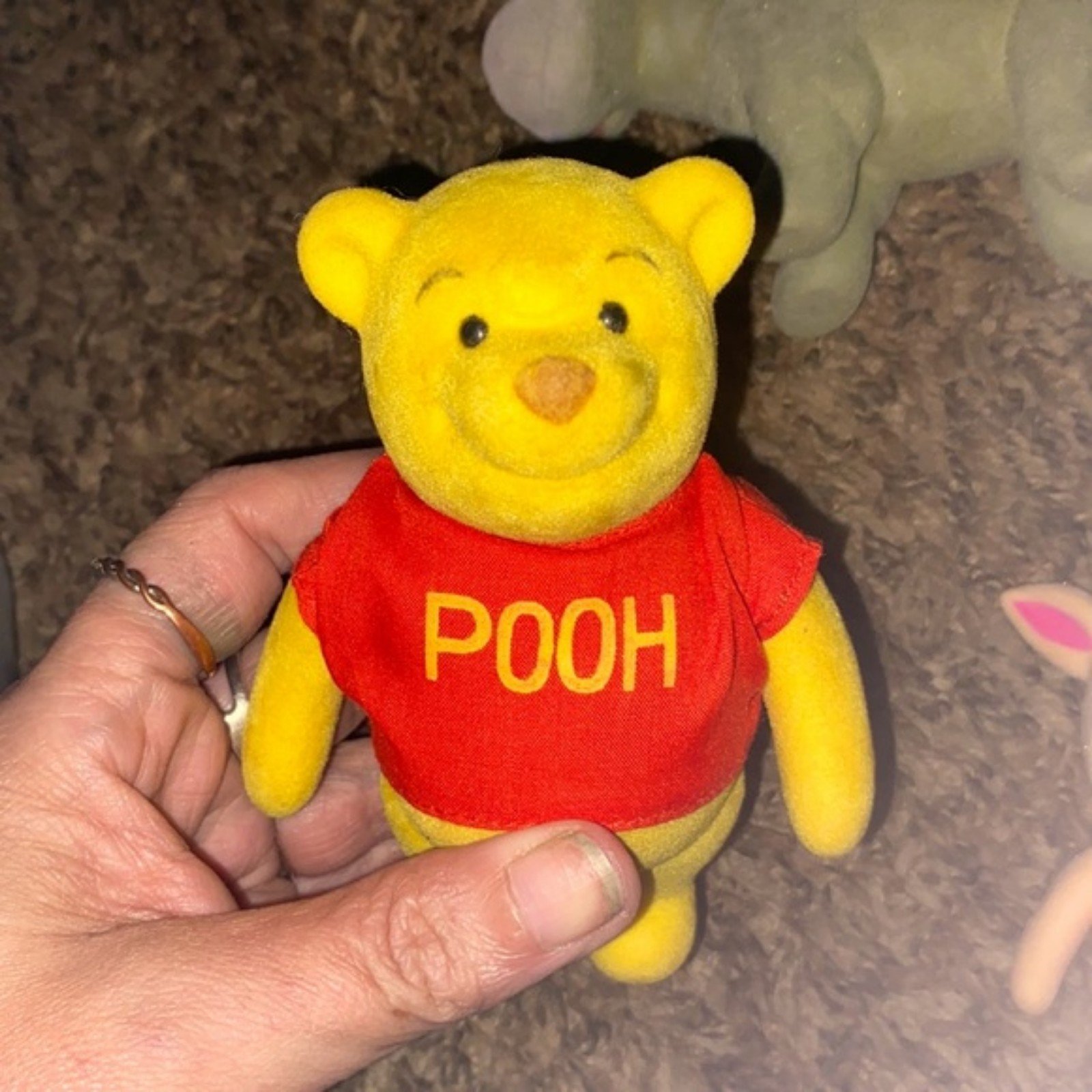 1960s Disney Pooh 5 Flocked Dolls 5 Tigger Piglet Eeyore  Owl