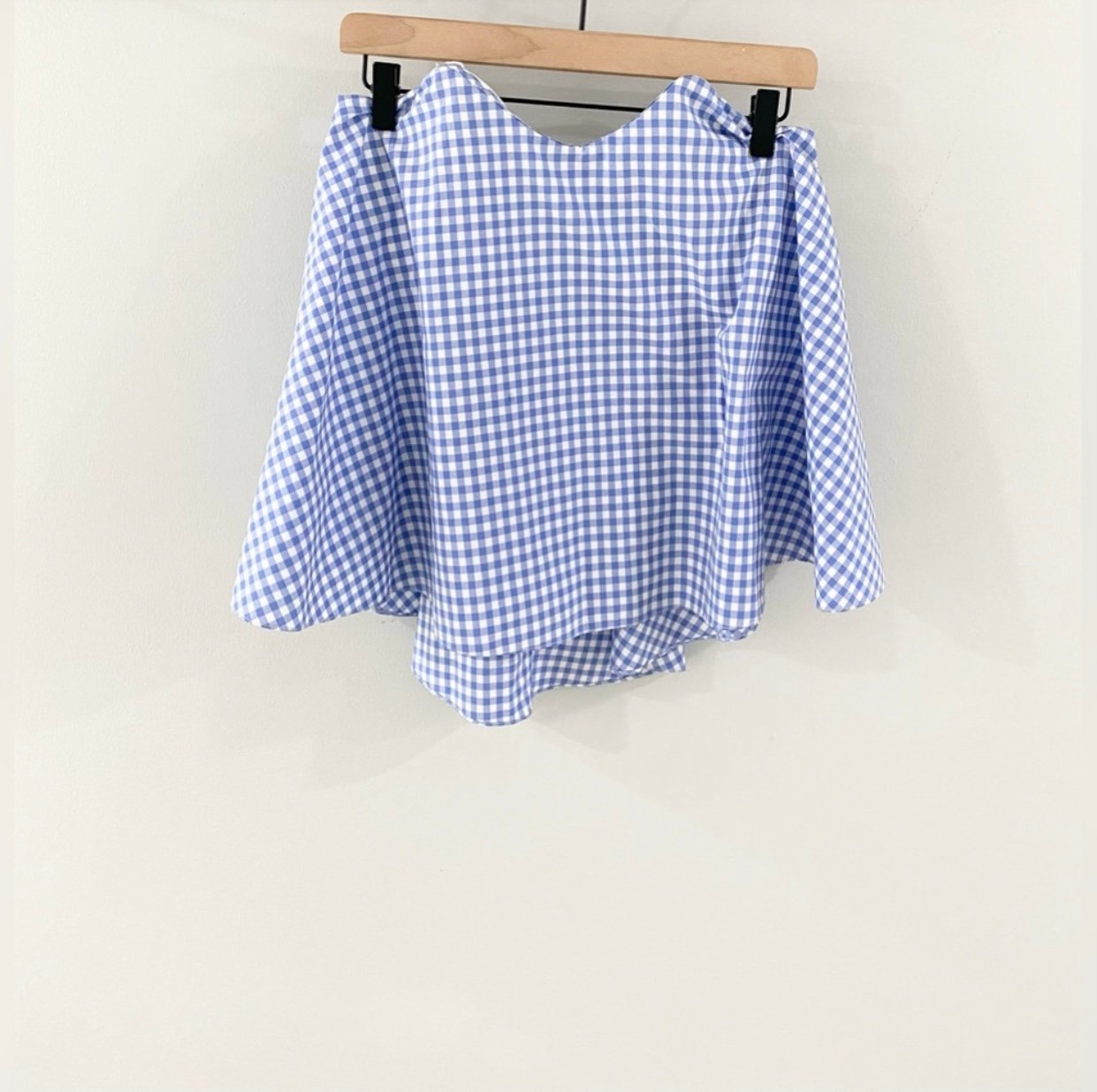 Caroline Constas Blue Plaid Strapless Top Size Small