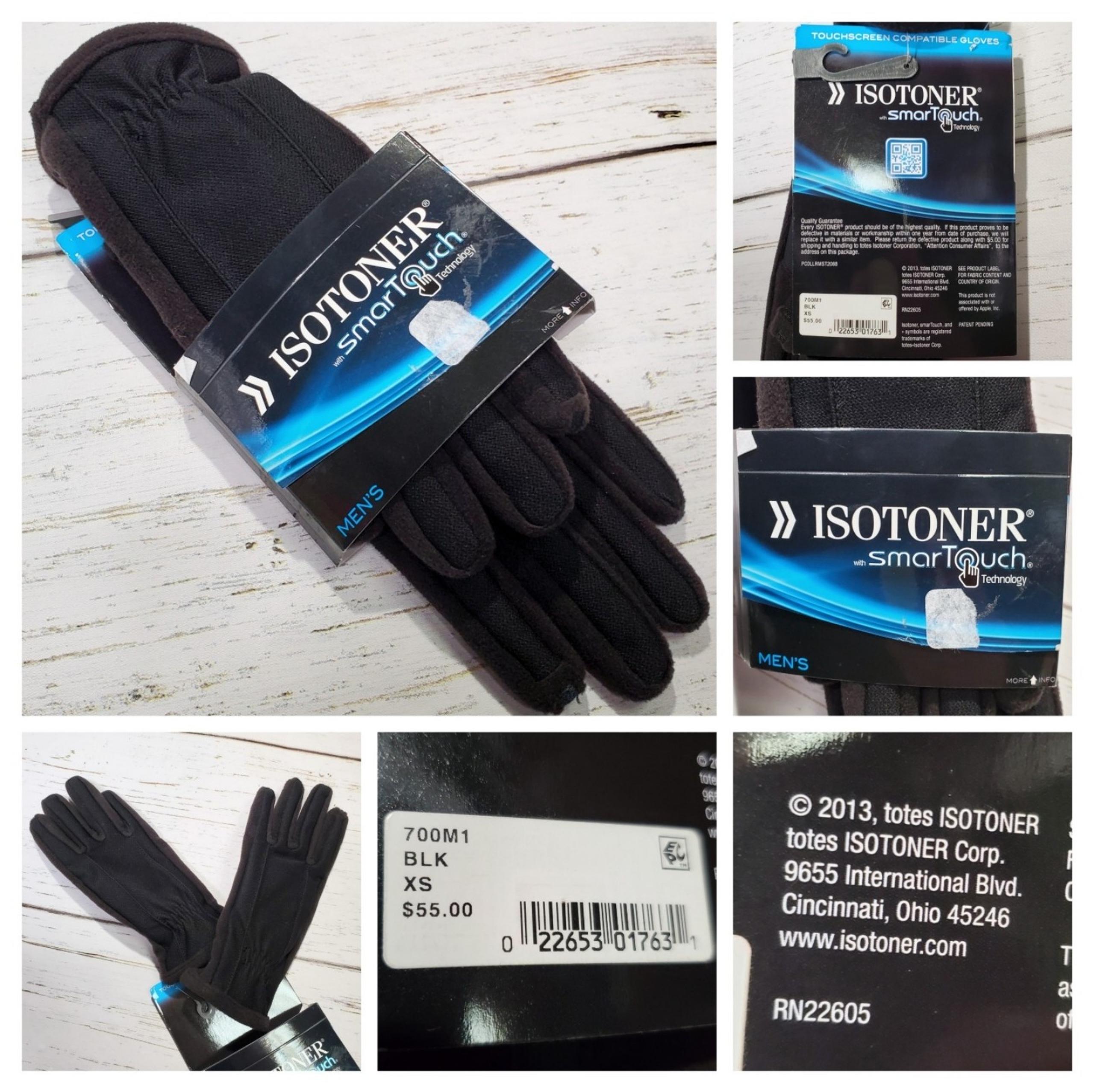 New ISOTONER Smart Touch Mens Touchscreen Compatible Gloves Black Sz XS = Wmns S