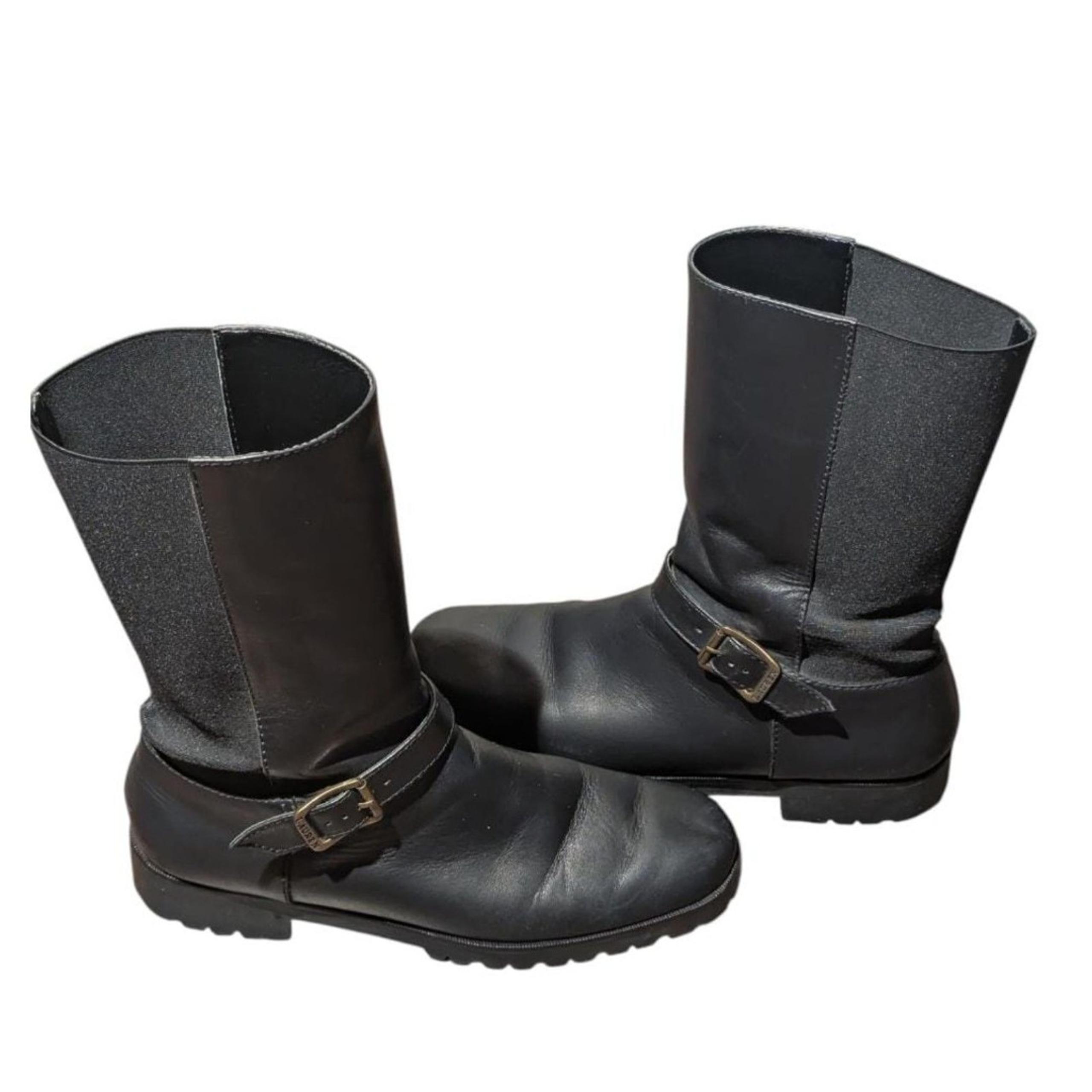 LAUREN Ralph Lauren Roselle 7 B Black Leather Lug Sole Mid
