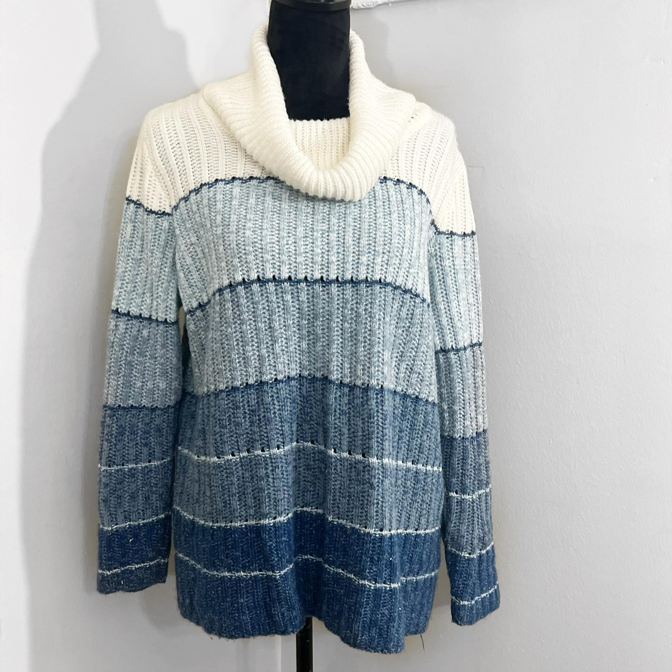Skye's The Limit Blue Ombre Cowl Neck Pullover Thick Knit Acrylic Sweater 2X