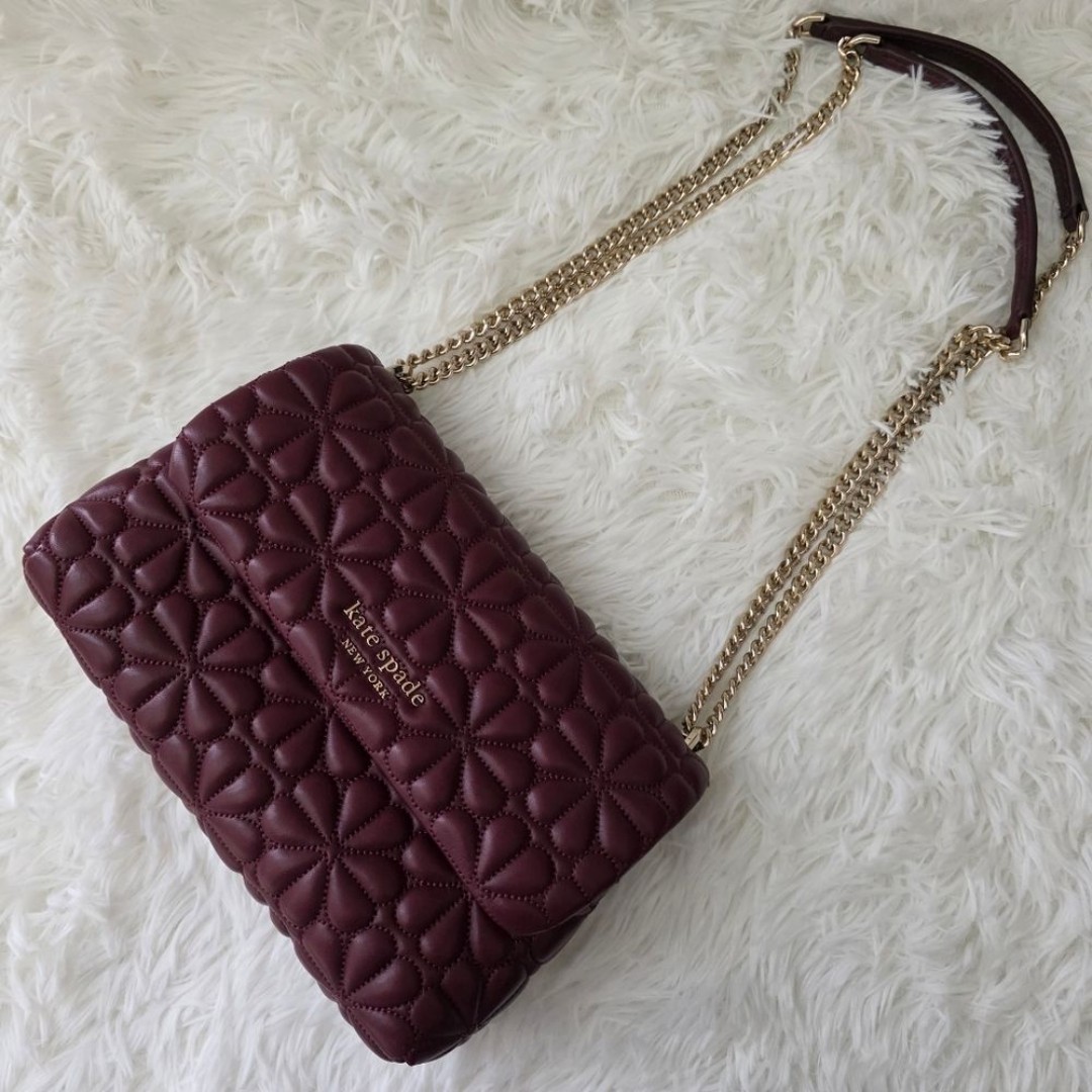 Kate Spade Quilted Bloom Small Flap Shoulder Bag Maroon/Burgundy