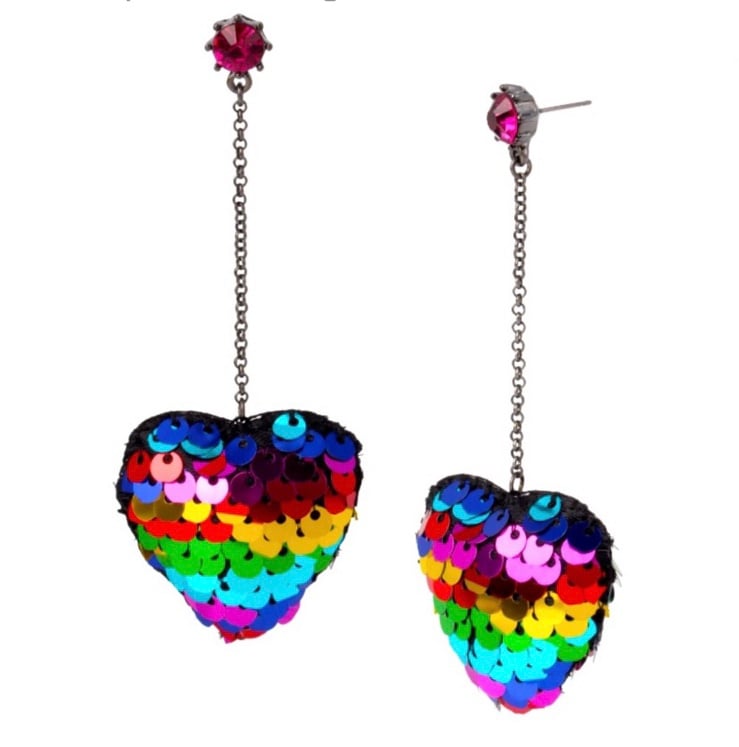 New Betsey Johnson LUV Betsey Women's Sequin Heart Linear Hematite Earrings