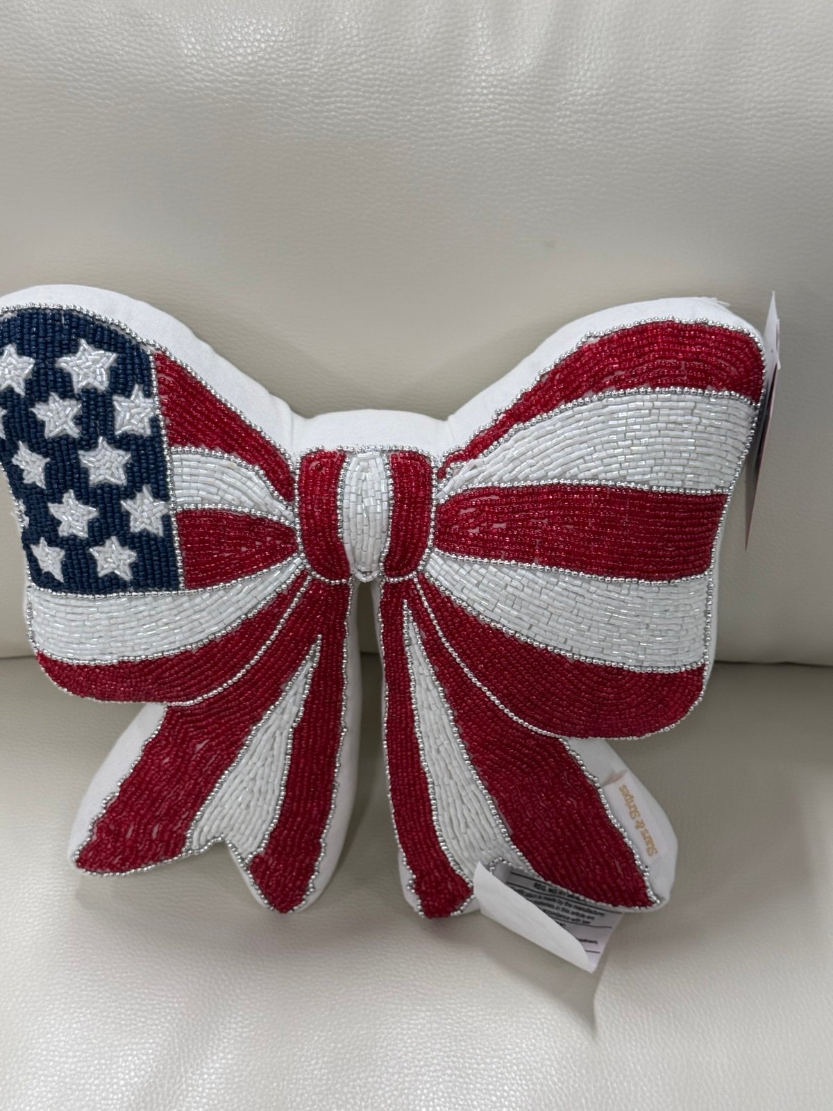 American Beaded Bow Pillow - Patriotic Pillow - Patriotic Bow Pillow