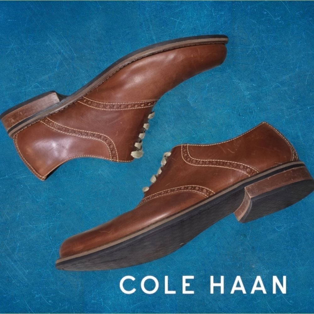 Cole Haan Men's Drake Leather 5 Eye Plain Toe Oxford Shoes Brown 10.5