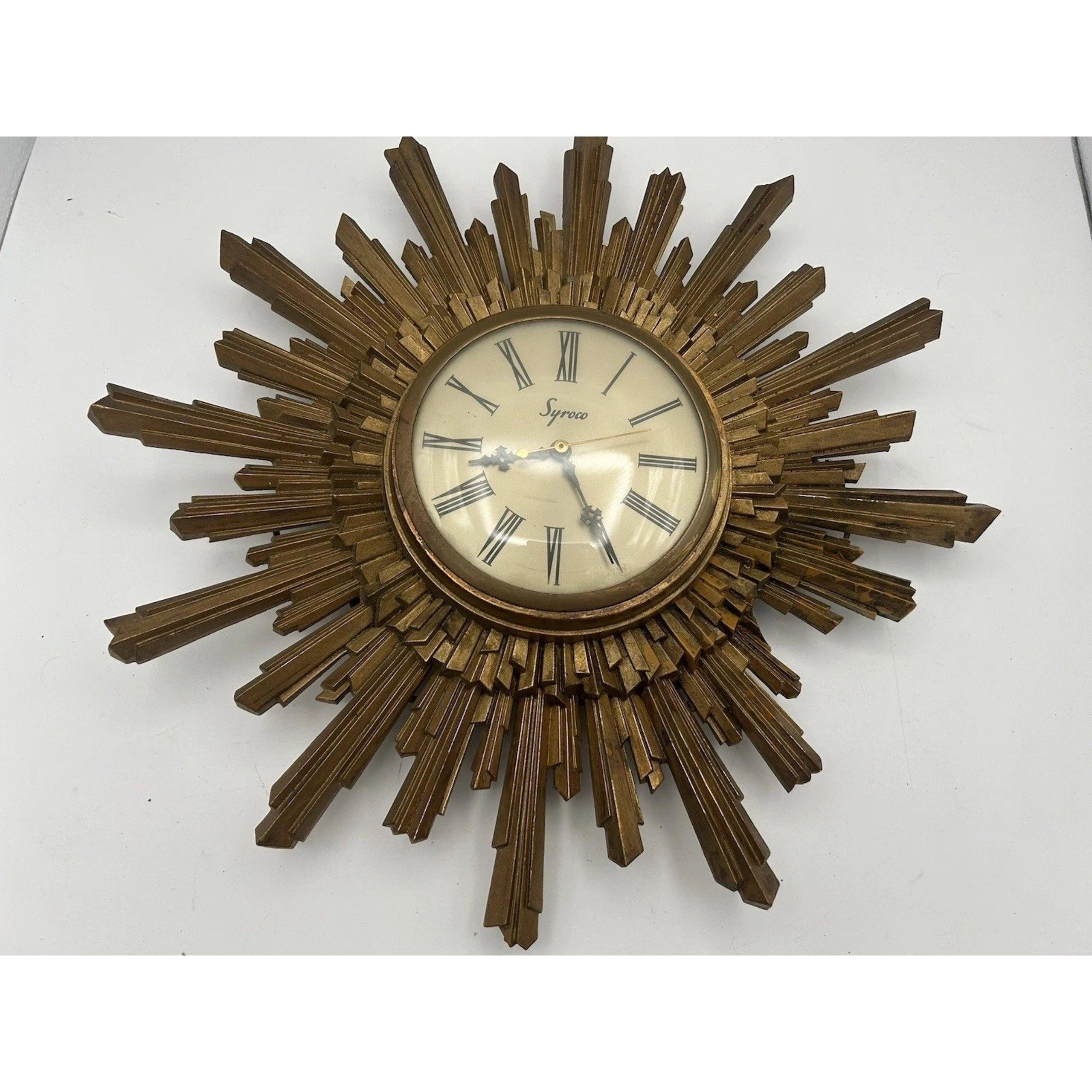 Vtg MCM Syroco 16"  Starburst Clock Working Flaws