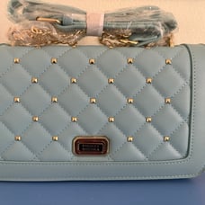 NWT Badgley Mischka Light Blue Quilted Gold Stud Crossbody Handbag