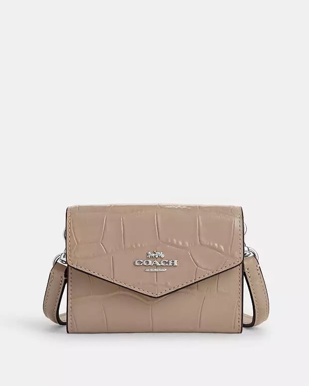 Like New COACH Mini Envelope Wallet With Strap in Silver / Stone