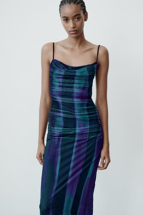 ZARA PRINT DRESS WITH TULLE