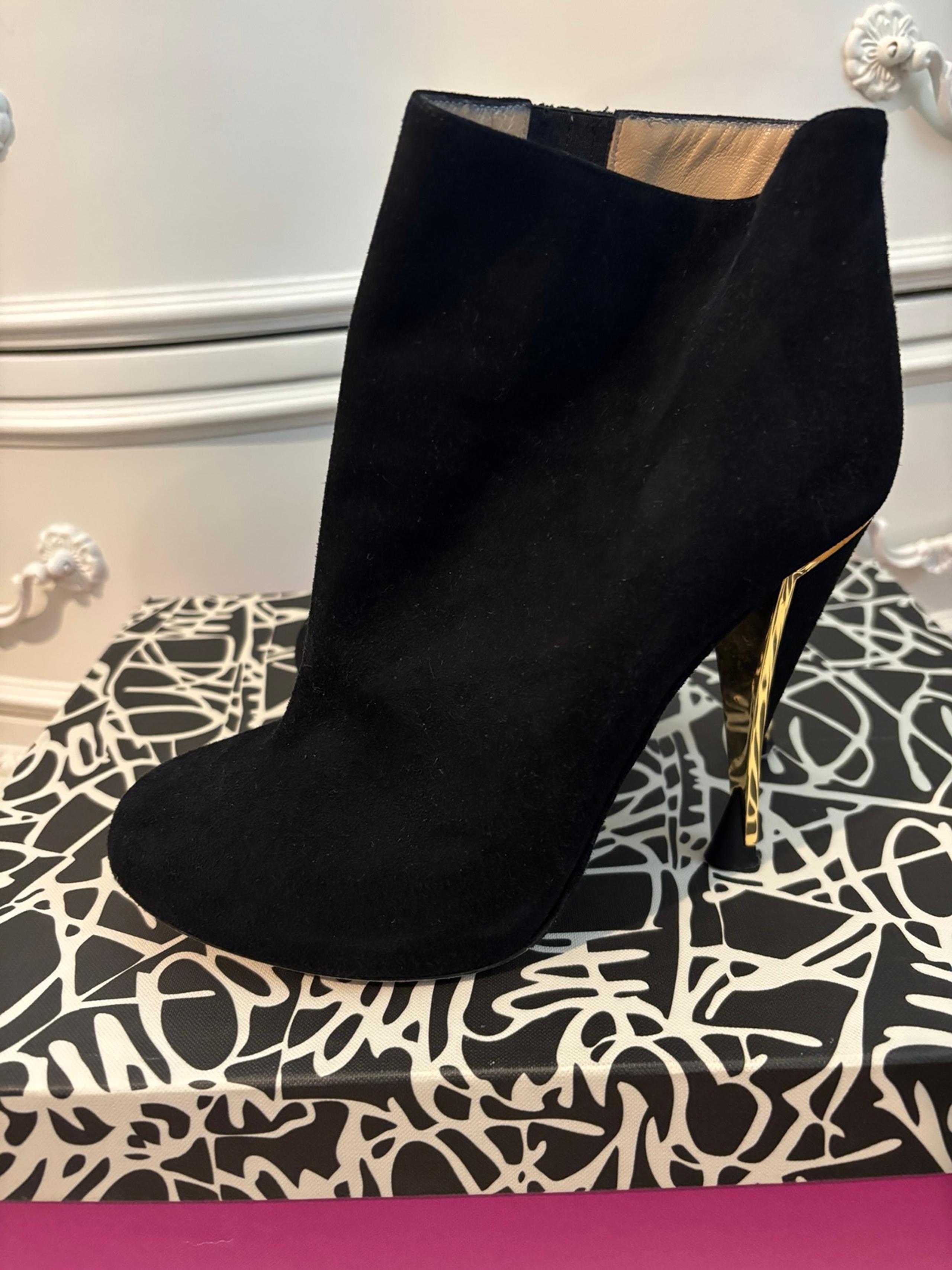 Dianne Von Furstenberg Black & Gold Suede Runway Lis Boots