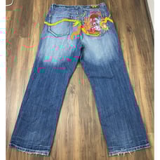 VTG Y2K Men Akademiks embroidered hip-hop loose baggy denim blue jeans, 38