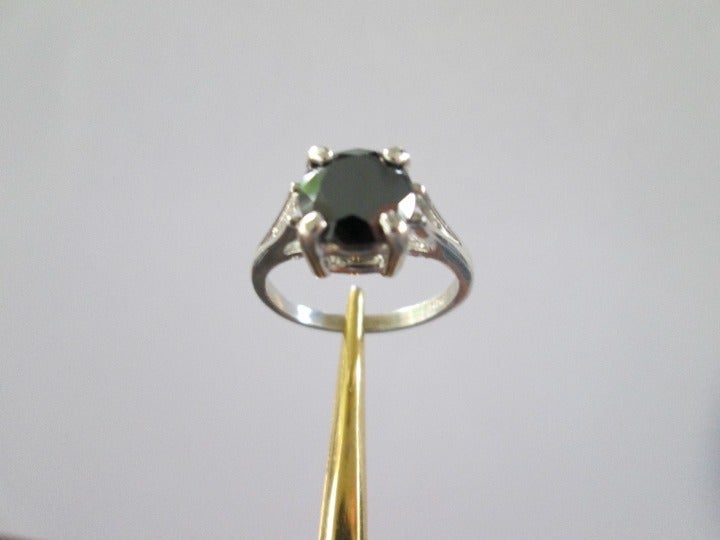 2.76ct 100% Real Black Diamond Ring w/Certificate & Dia Tester Size 5 6 7 8 9 10