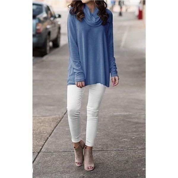 Cowl Neck Pullover Turtleneck Sweatshirt Tunic Top