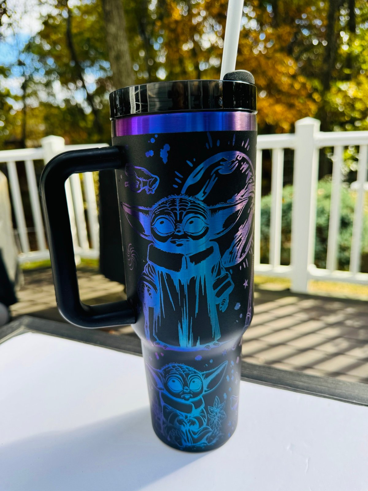 40oz Black Chroma Tumbler Laser Engraved Disney Star Wars Yoda and Yoda Master