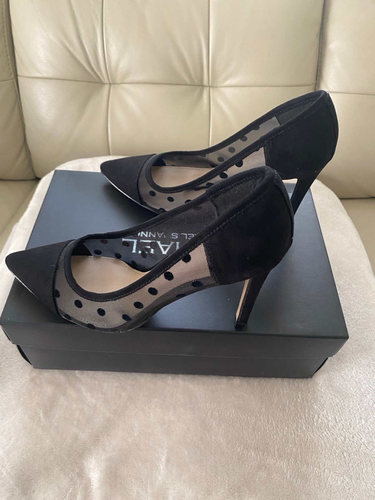 Retro Black Formal Dotted Heels w/Original Box - Size 8