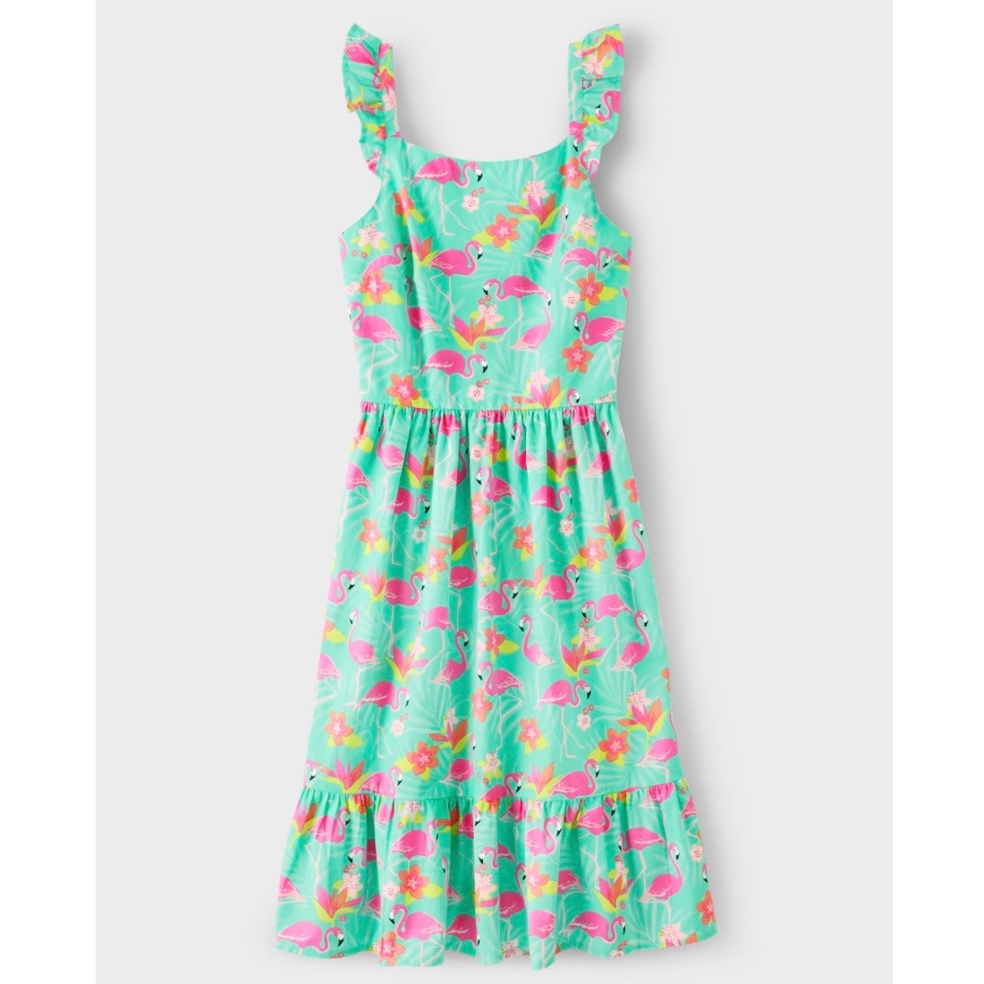 GYMBOREE | Adult Women's Pink Flamingo Turquoise Flutter Sleeve Dress | Medium