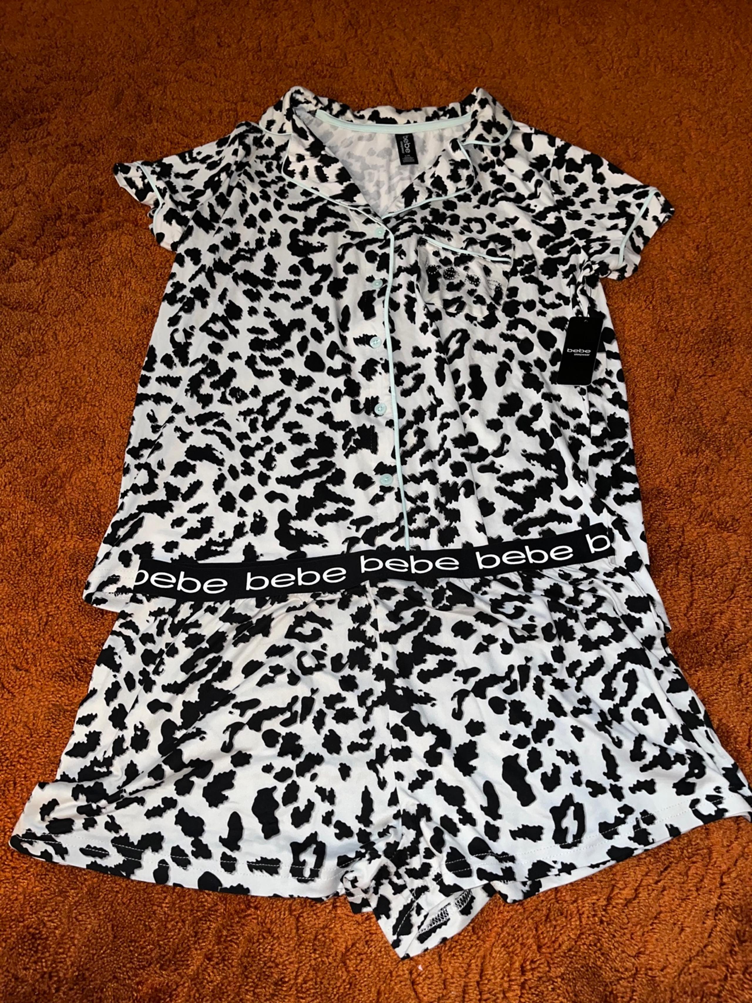 bebe Womens Pajama Sets Button Down Shirt and Shorts Sleepwear Lounge Size Large