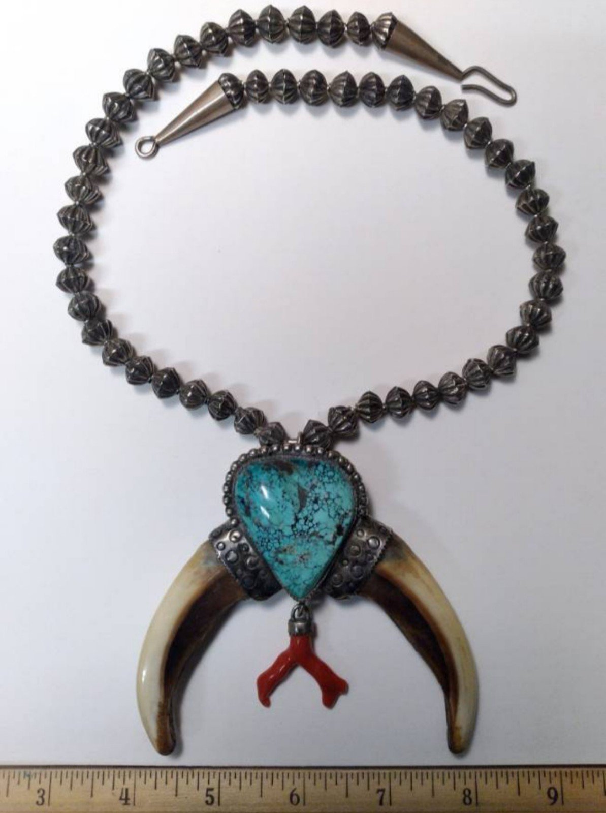 Old Navajo #8 turquoise Kodiak bear claw necklace
