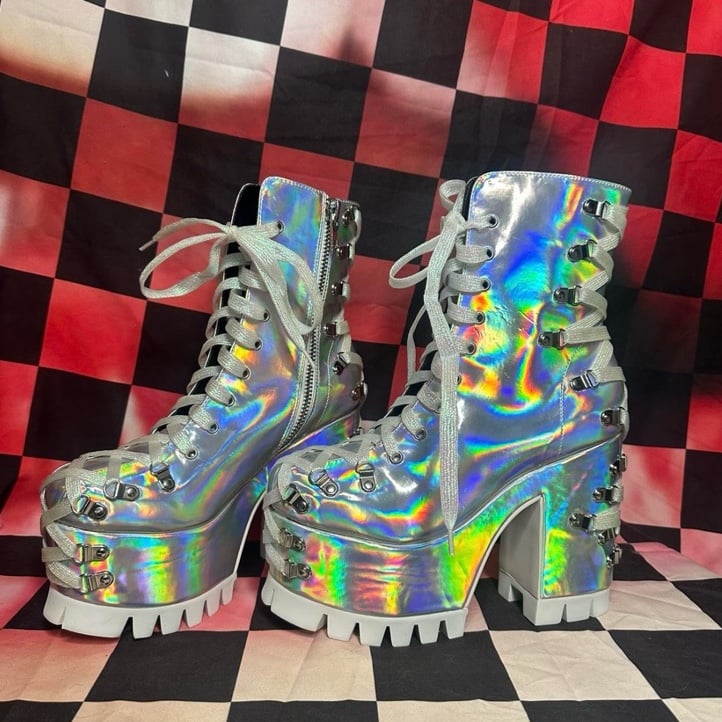club exx lucid dreams holographic corset boots dolls kill