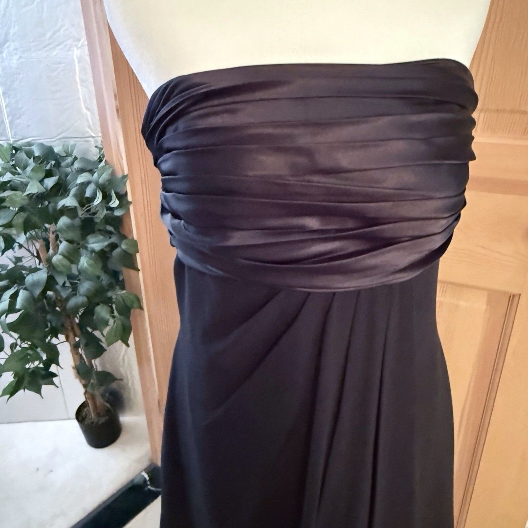 Bill Levkoff Black Strapless Chiffon Gown Satin Empire Bodice Size 10 Formal