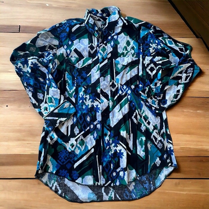 VTG Wrangler Striped Brushpopper Western Rodeo Cowboy Cut Button Shirt 16 1/2-34