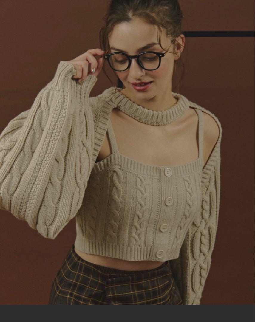 loin nuit Cable Knit Ensemble, Greish Beige