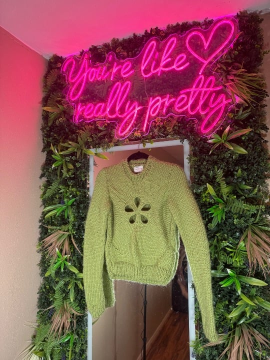 Lirika Matoshi Green Flower Cutout Sweater