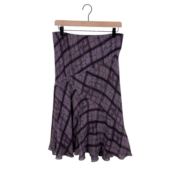 Vintage Y2K Anne Klein Silk Midi Skirt Purple Plaid Size 12 Flouncy Hem Fairy