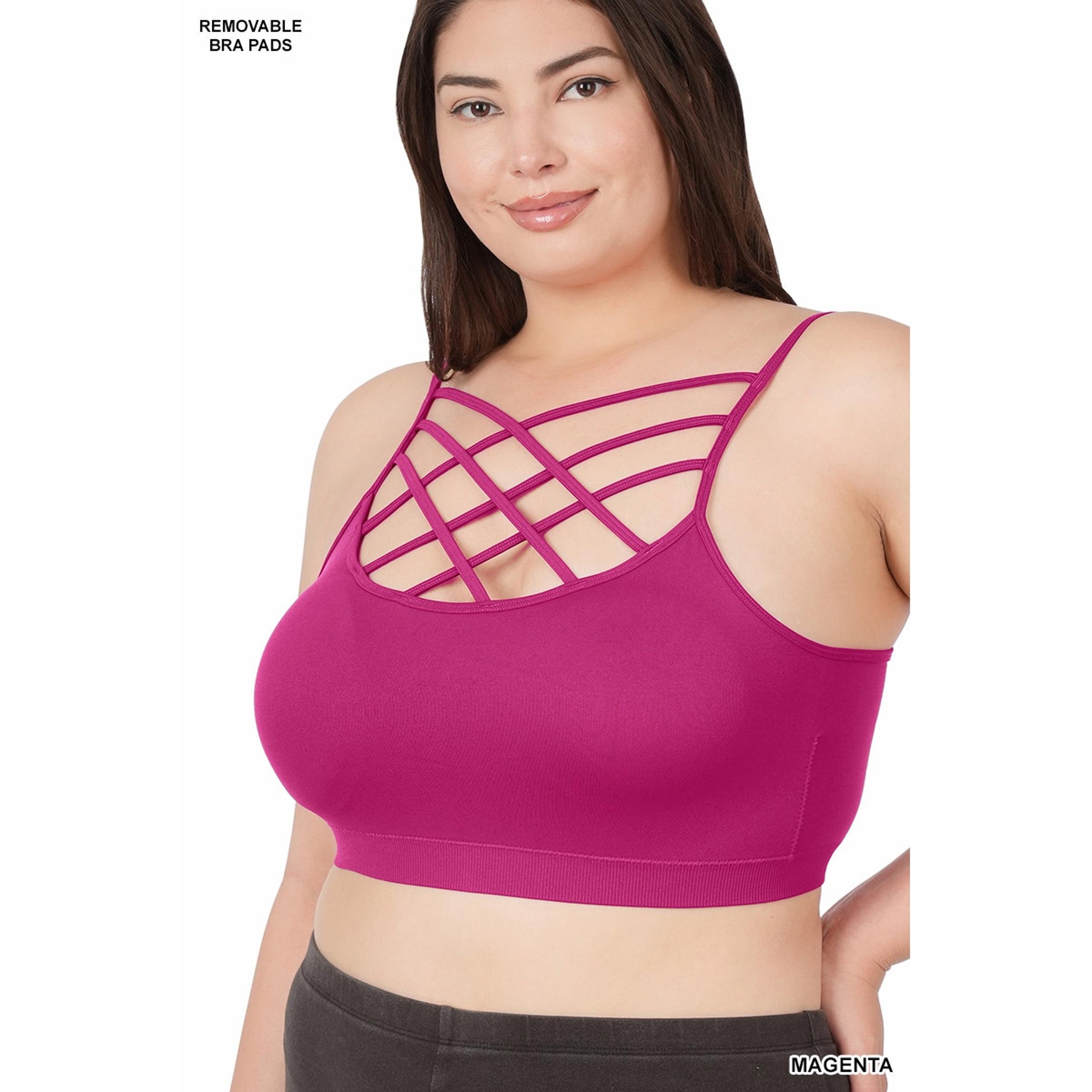 2X/3X Magenta Triple Criss Cross Bralette + bra pads Zenana wireless seamless