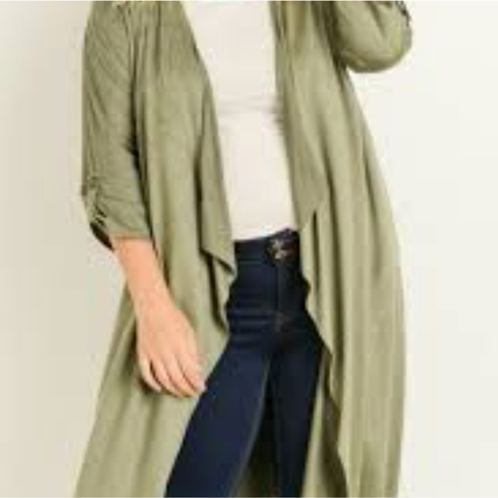 New LeLis Gilli Faux Suede Duster Small, Midi, USA Made Olive Green, Bohemian