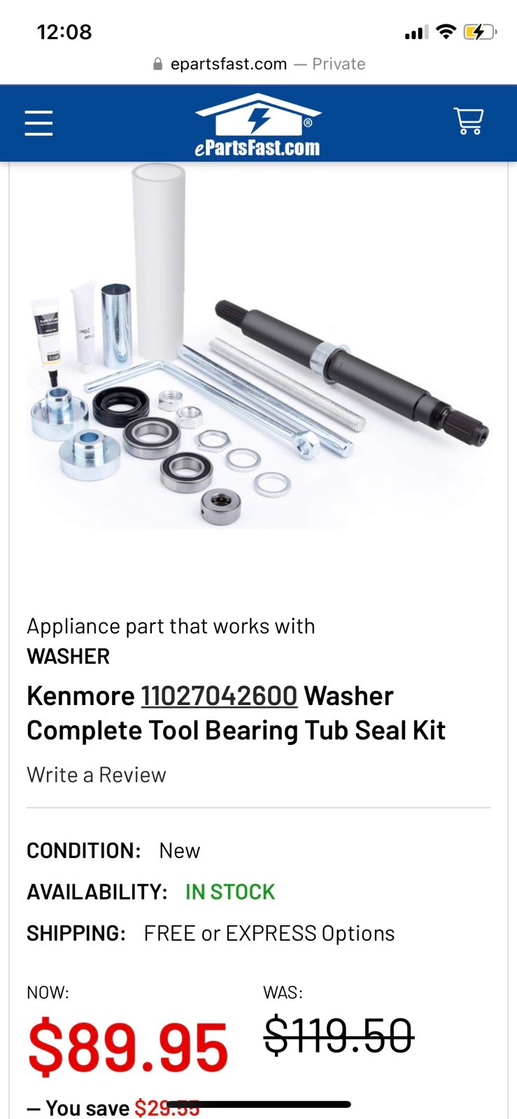Kenmore washer tub seal kit 11027042600