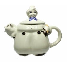 Teapot Vintage 1940s Shawnee Pottery Tom The Pipers Son Clown Pig Spout Folk Art