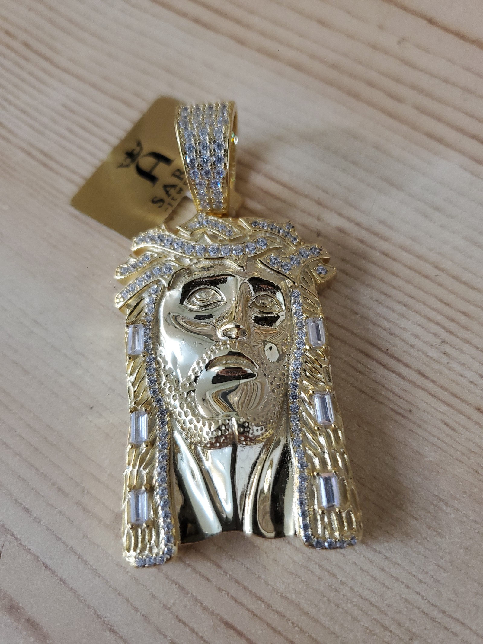 Gold Plated over Silver CZ! JESUS Pendant