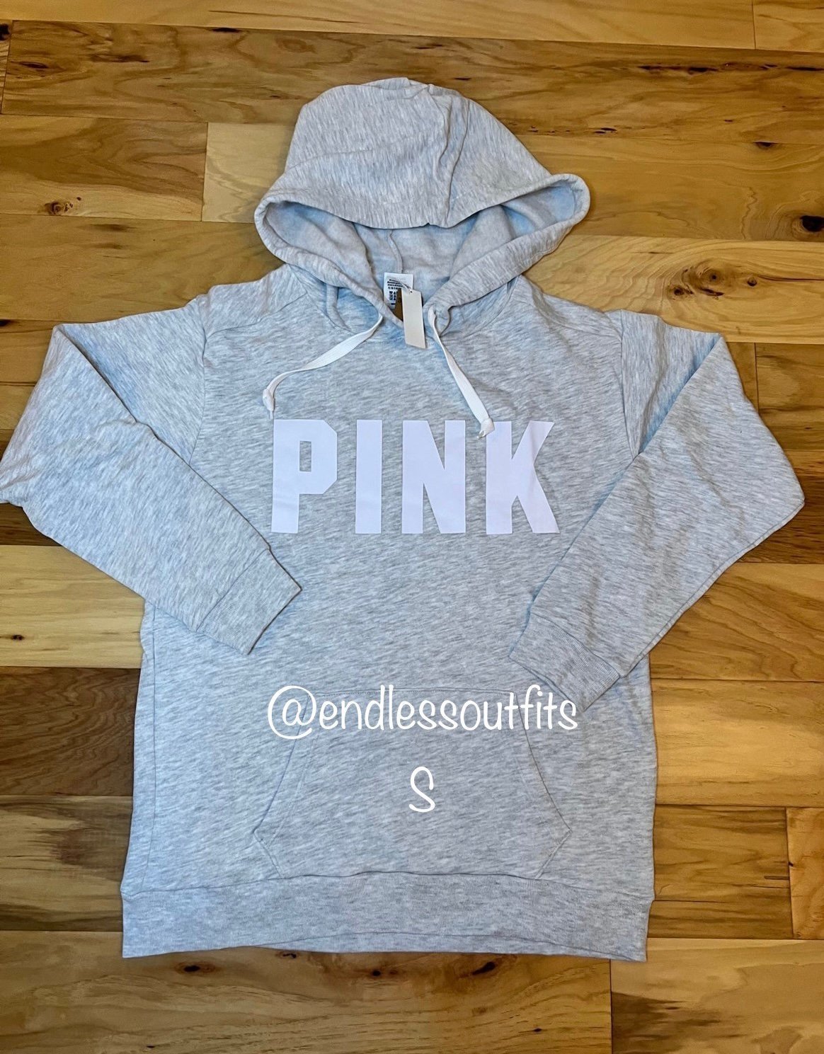 VS PINK GREY HOODIE WITH WHITE SANS LOGO