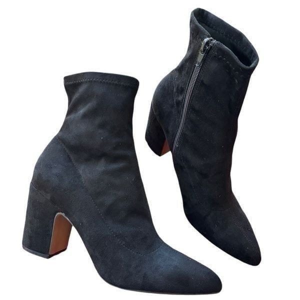 STEVEN New York Chunky Heel Black Suede Leather Sock Bootie Zip Women’s Size 8M