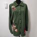 Quacker Factory Green Fleece Fall Harvest Pumpkin Button Down Sweatshirt