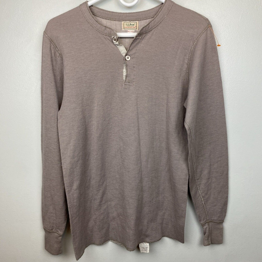 LL Bean River Driver's Shirt Mens M Tall Brown Thermal VTG USA Made Henley